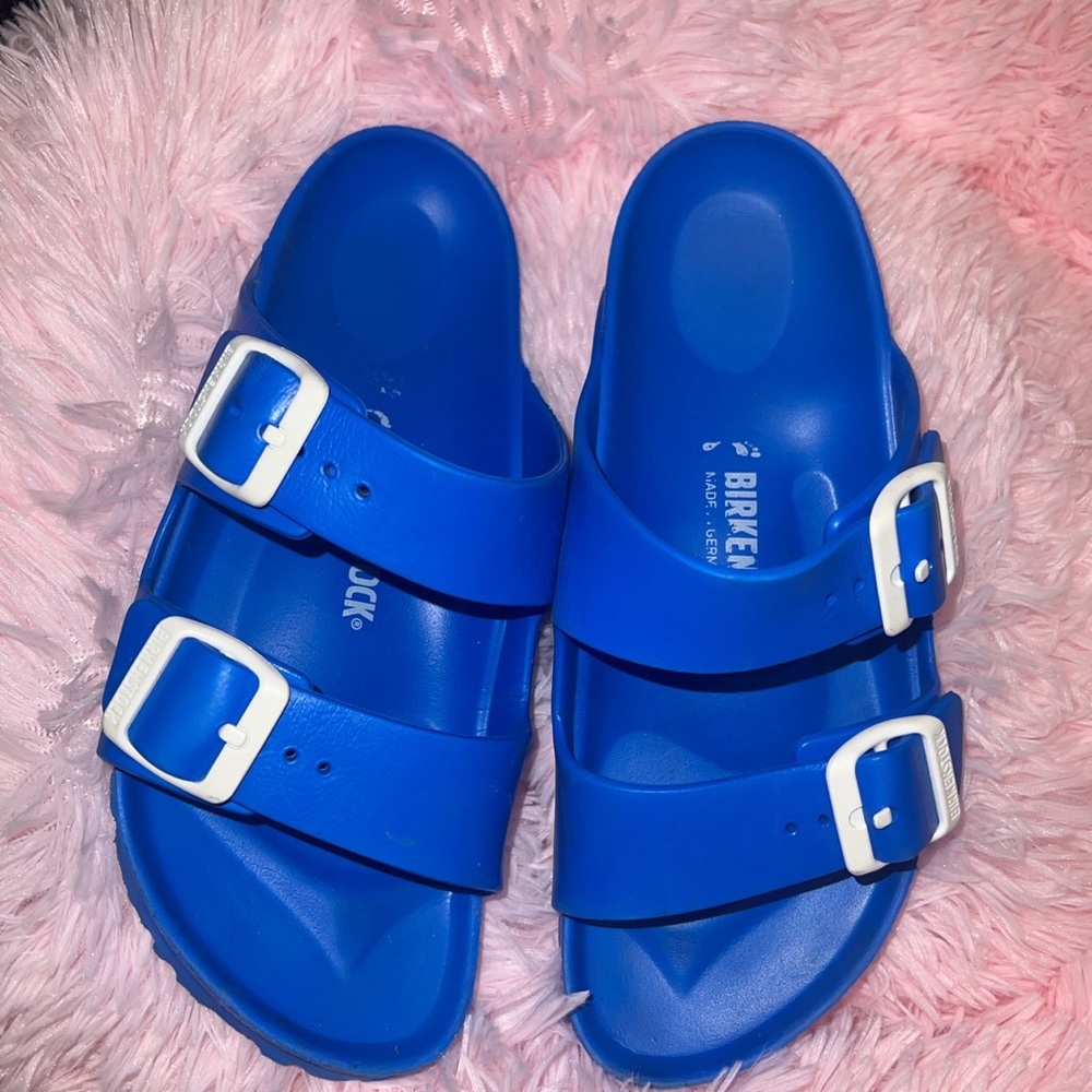 Blue rubber Birkenstocks